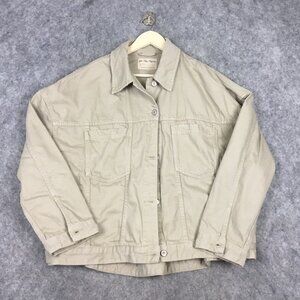 We the Free Jacket L Shacket Shirt Utility Distressed Khaki Trucker Oversized
